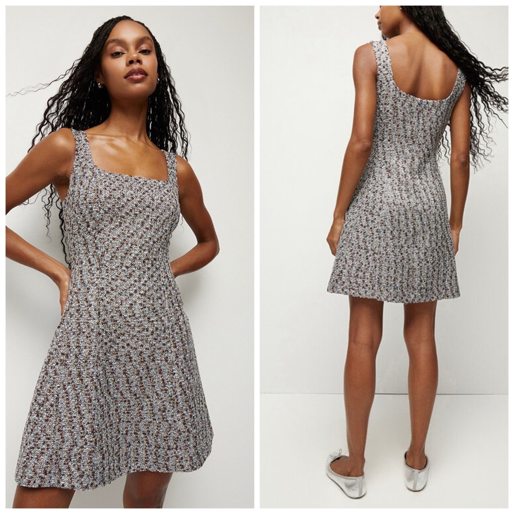 Veronica Beard Delphine Metallic Tweed Dress In Silver Multi Size 4